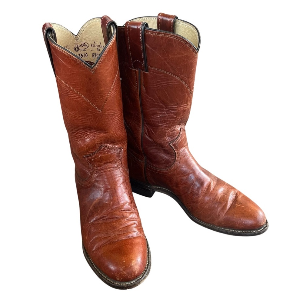 Vintage Justin Brown Leather Classic Western Cowboy Boots Size 6